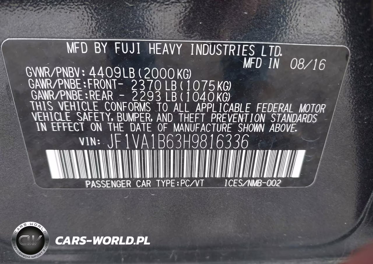 2017 Subaru Wrx VIN:JF1VA1B63H9816336 - 9