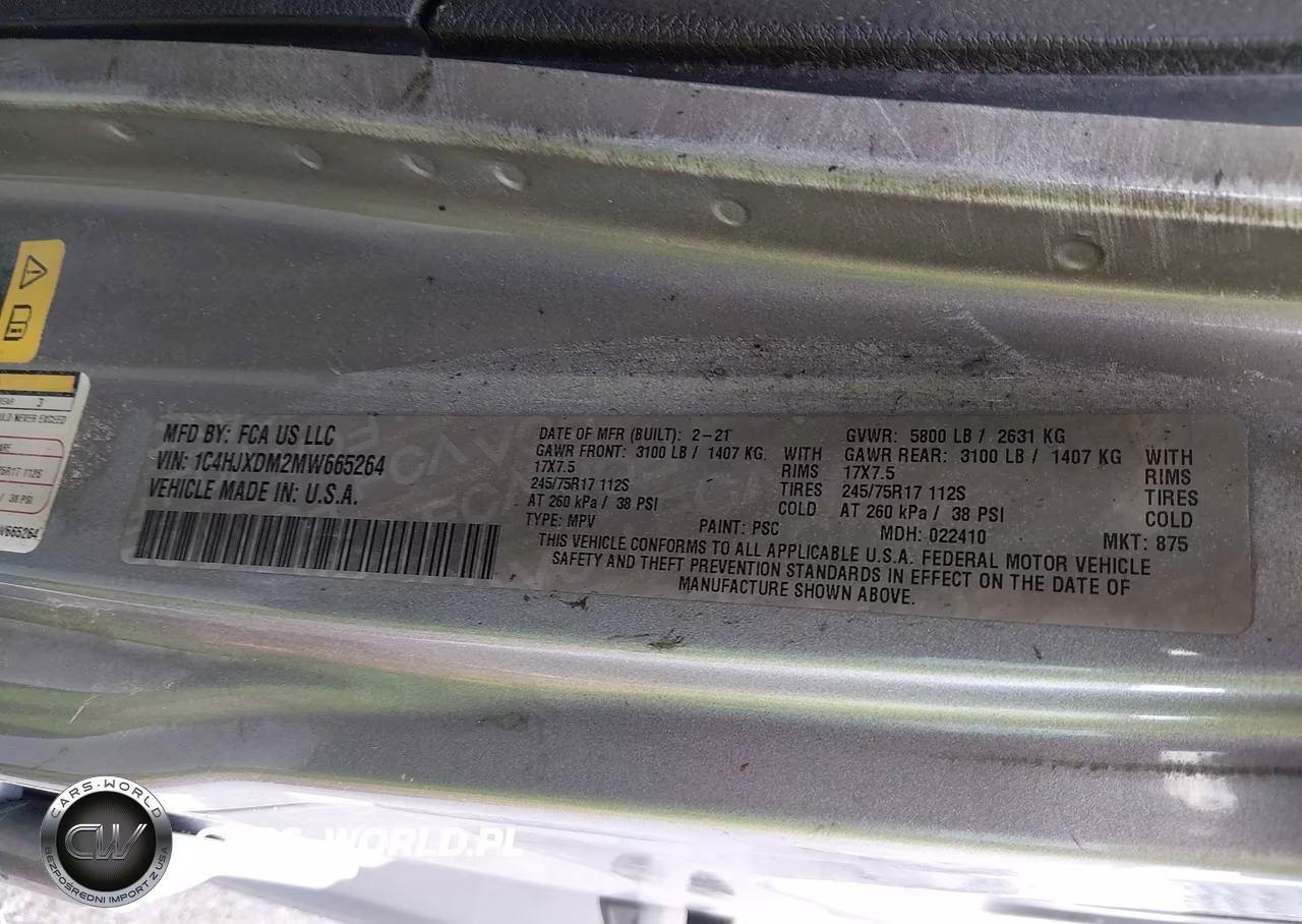 2021 Jeep Wrangler Unlimited Sport S 4X4 VIN:1C4HJXDM2MW665264 - 9