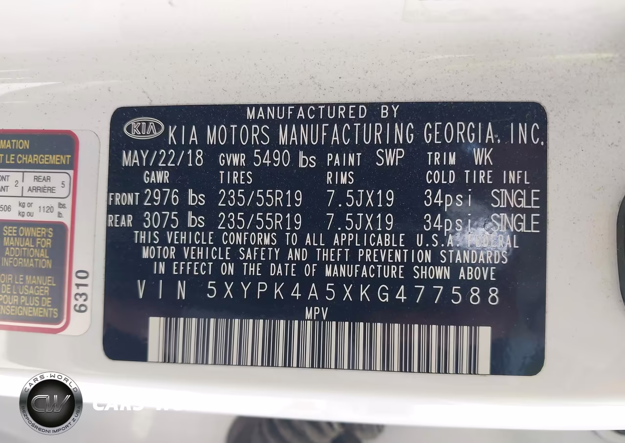 2019 Kia Sorento 3.3L Sxl VIN:5XYPK4A5XKG477588 - 9