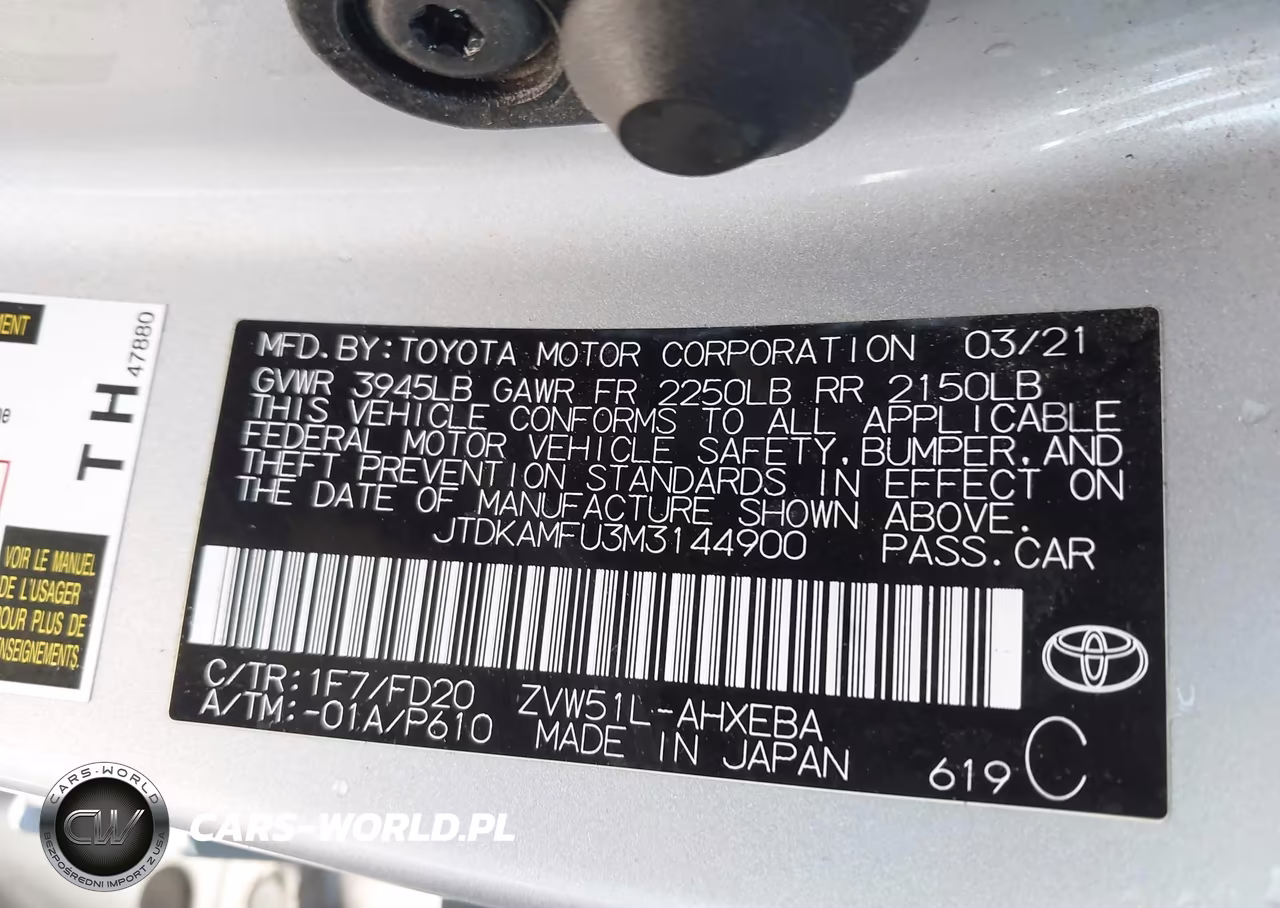 2021 Toyota Prius Le VIN:JTDKAMFU3M3144900 - 9