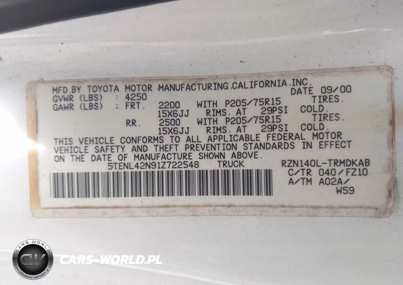 2001 Toyota Tacoma VIN:5TENL42N91Z722548 - 9