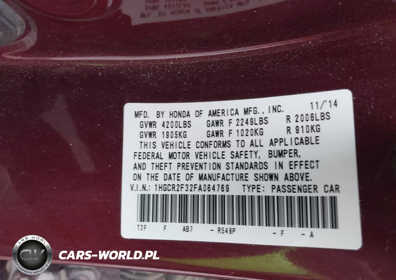 2015 Honda Accord Lx VIN:1HGCR2F32FA064769 - 9