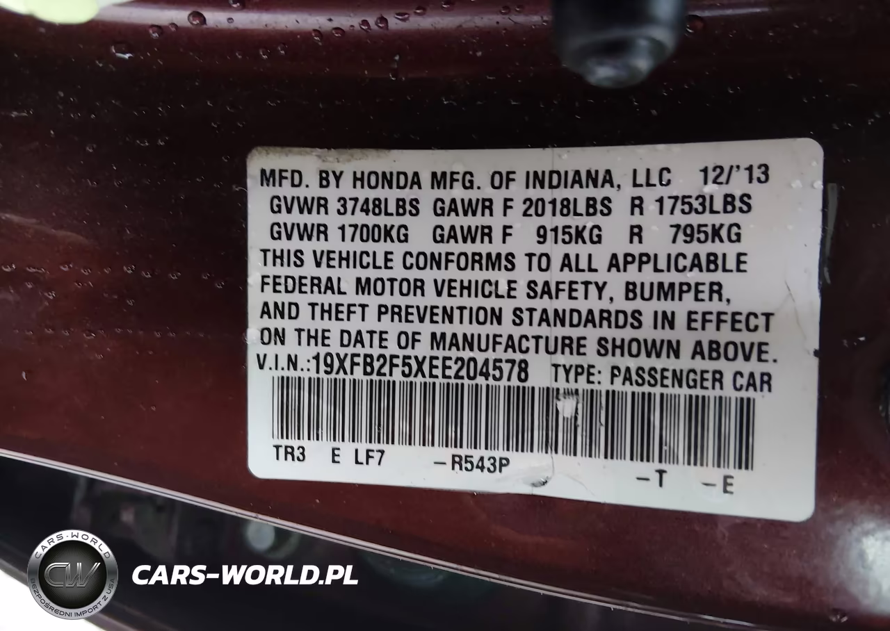 2014 Honda Civic Lx VIN:19XFB2F5XEE204578 - 9