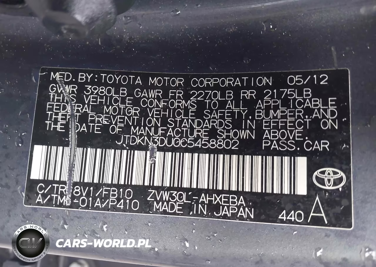 2012 Toyota Prius Two VIN:JTDKN3DU0C5458802 - 9