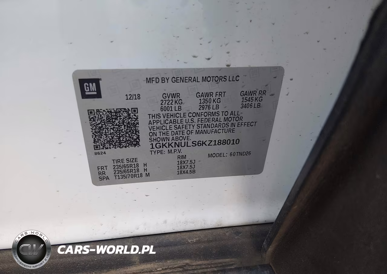 GMC ACADIA SLT VIN:1GKKNULS6KZ188010 - 9