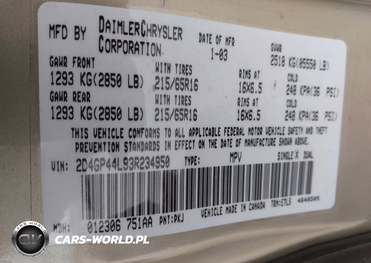 2003 Dodge Grand Caravan Sport VIN:2D4GP44L93R234950 - 9