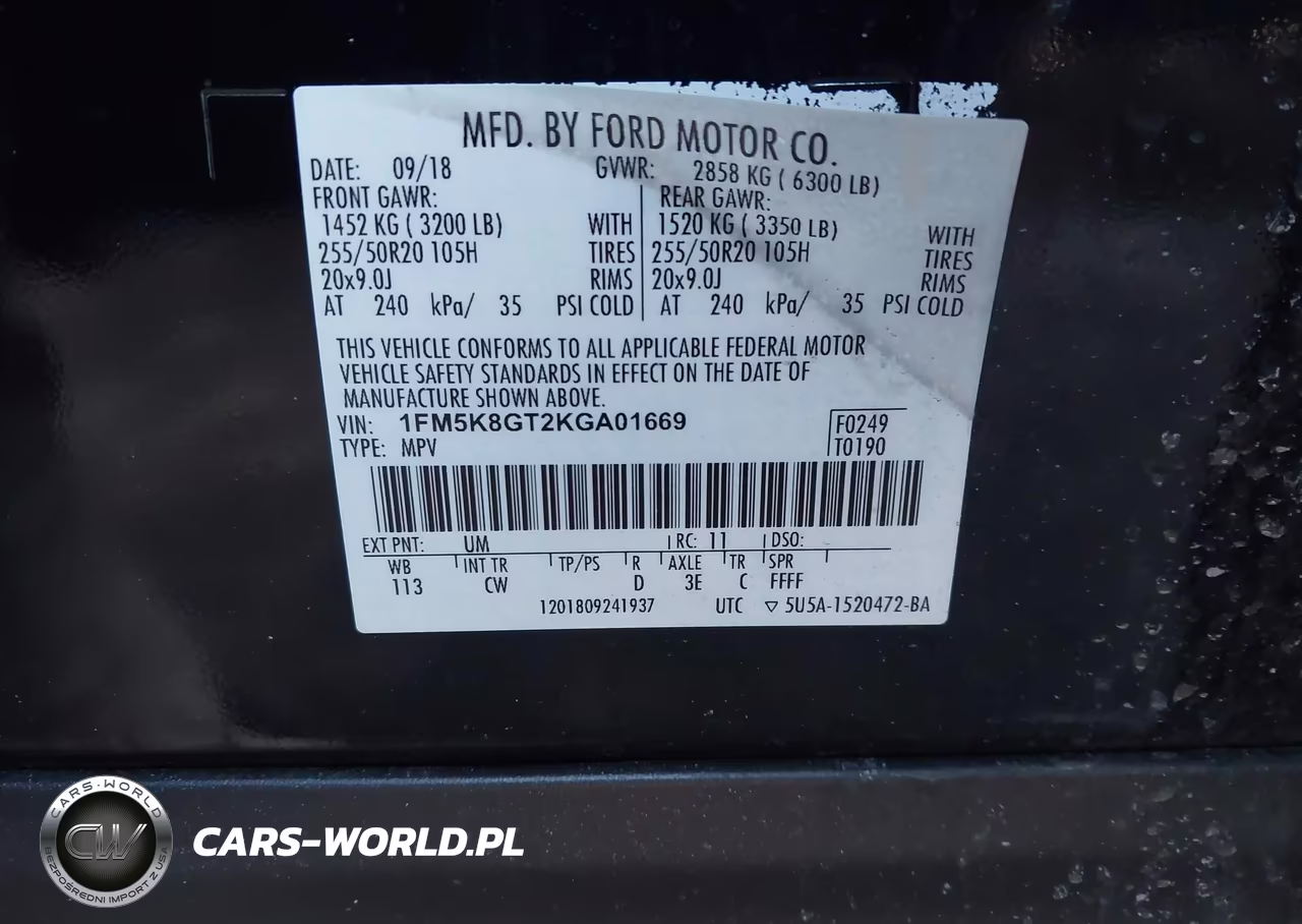 2019 Ford Explorer Sport VIN:1FM5K8GT2KGA01669 - 9