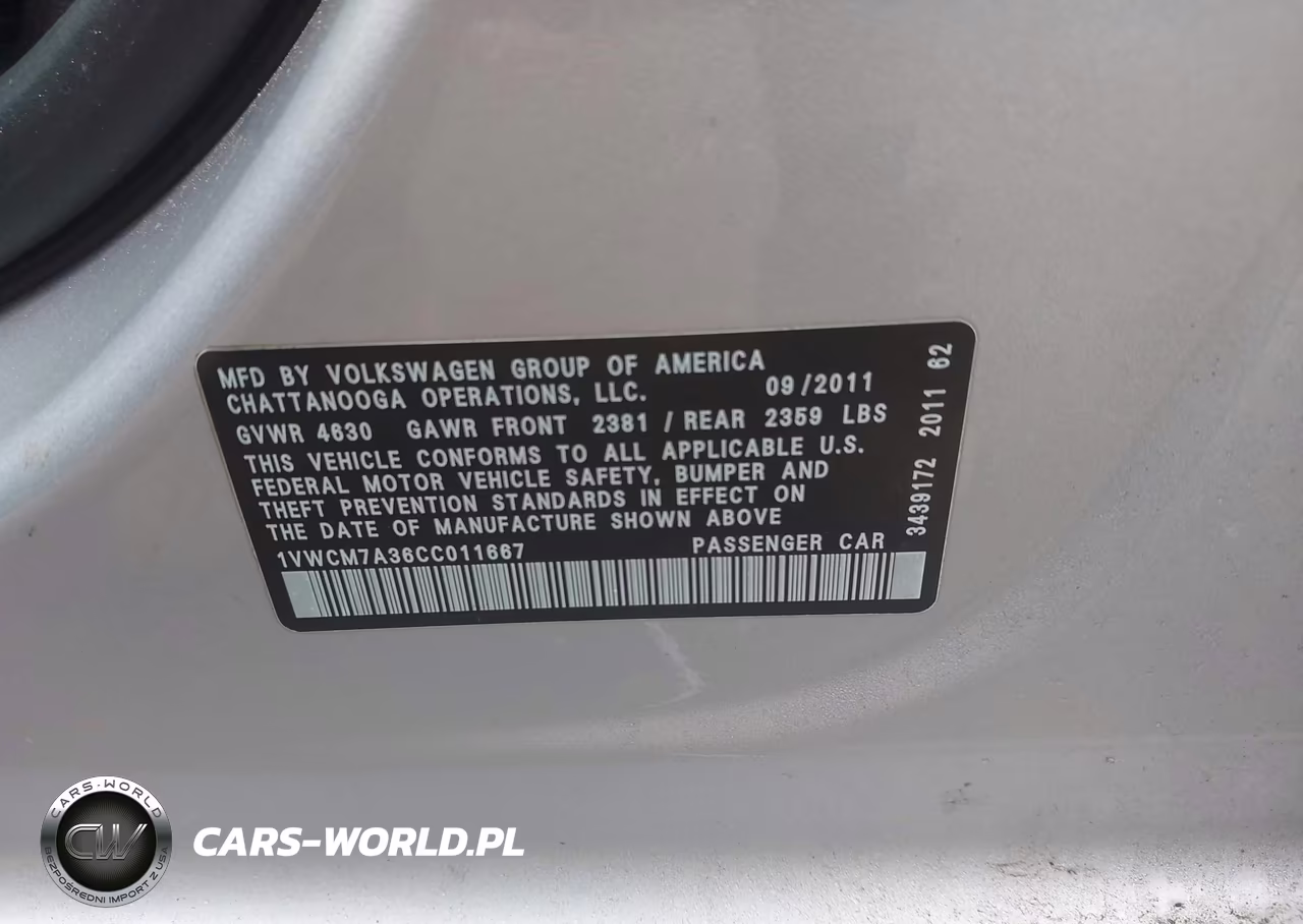 2012 Volkswagen Passat 3.6L V6 Sel Premium VIN:1VWCM7A36CC011667 - 9