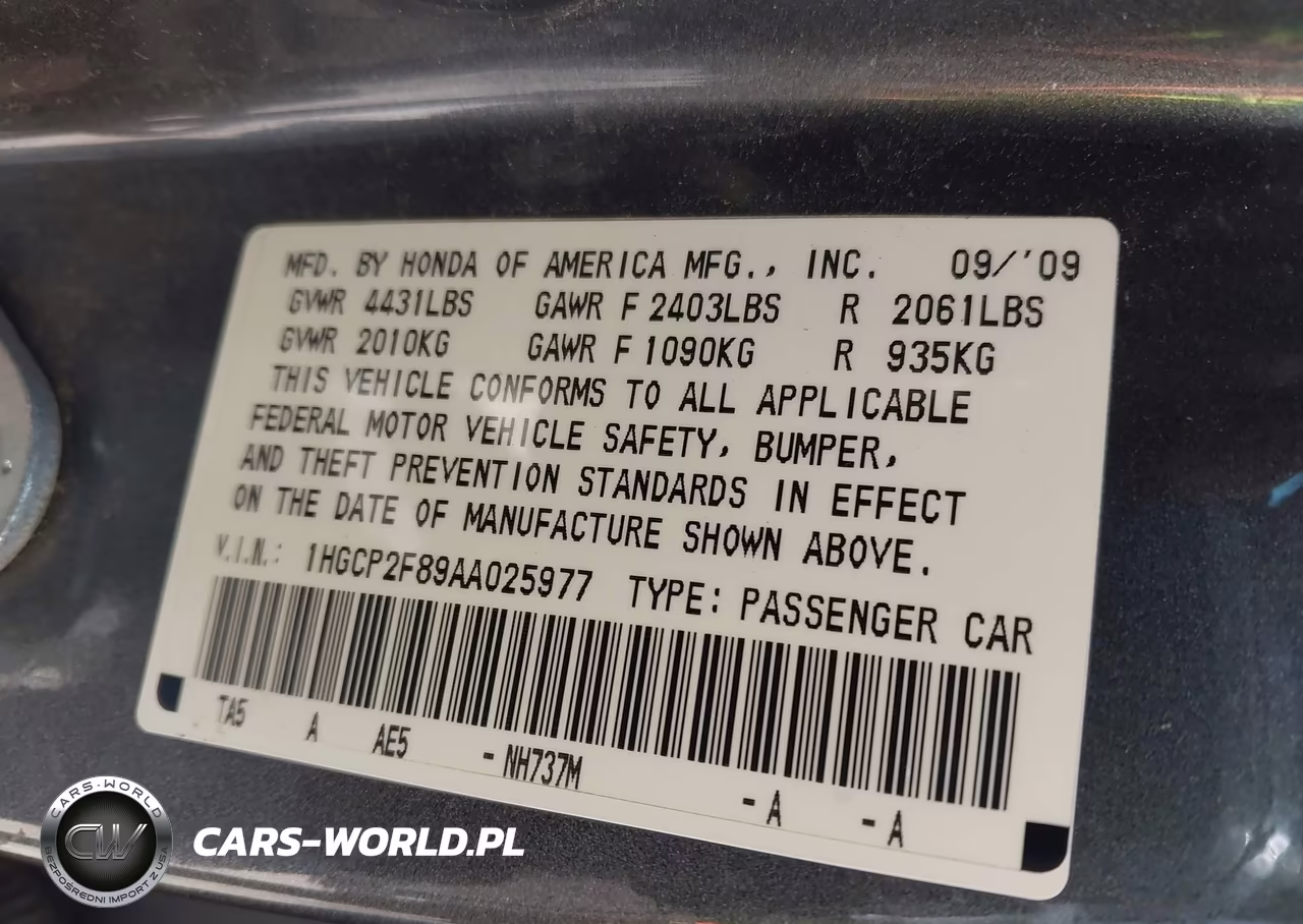 2010 Honda Accord 2.4 Ex-L VIN:1HGCP2F89AA025977 - 9