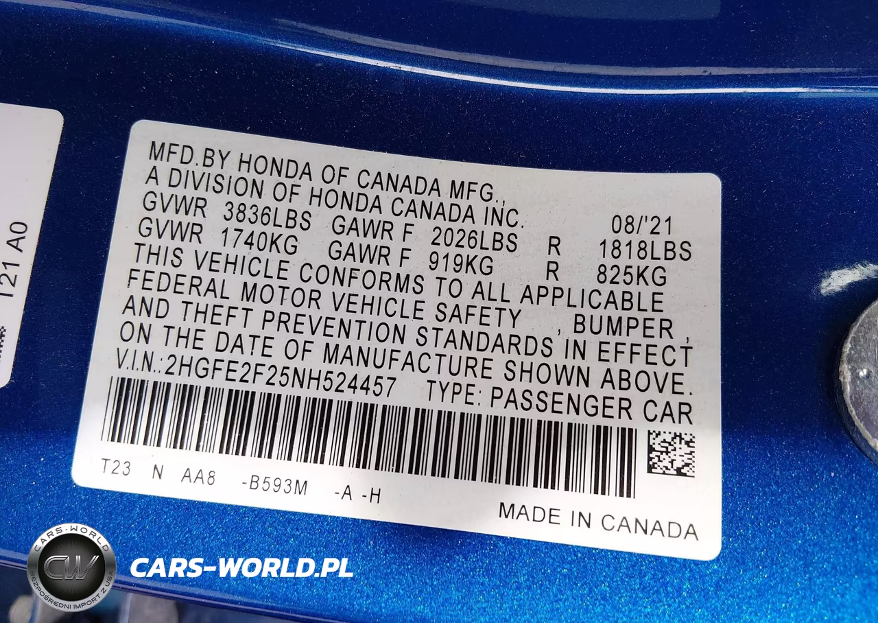 2022 Honda Civic Lx VIN:2HGFE2F25NH524457 - 9