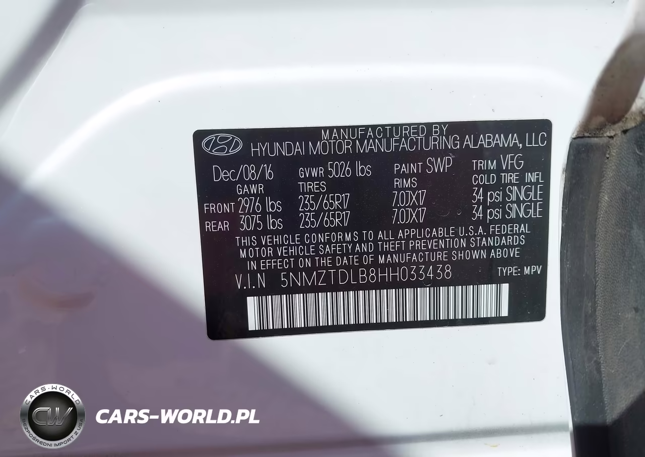 2017 Hyundai Santa Fe Sport 2.4L VIN:5NMZTDLB8HH033438 - 9
