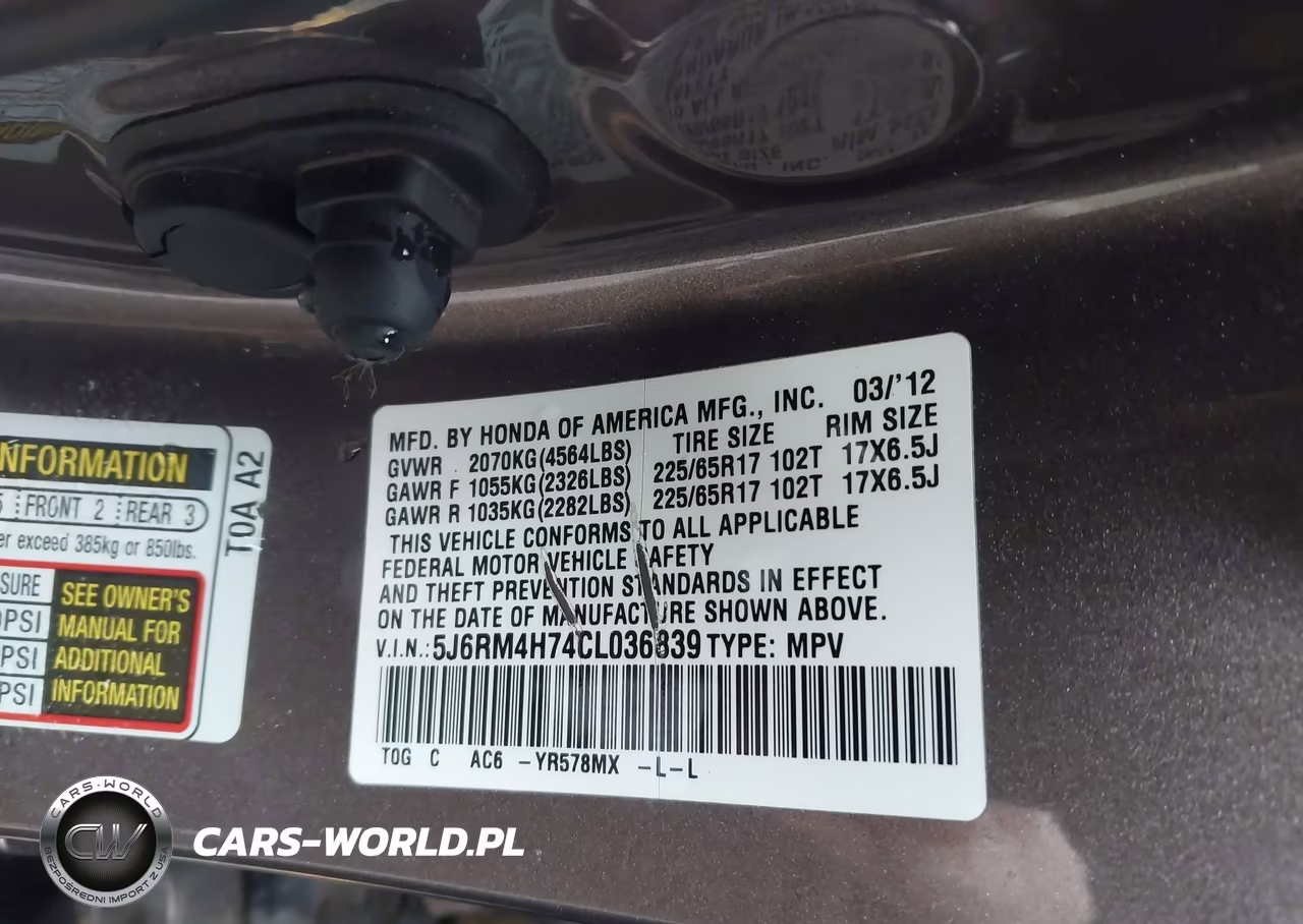2012 Honda Cr-V Ex-L VIN:5J6RM4H74CL036839 - 9
