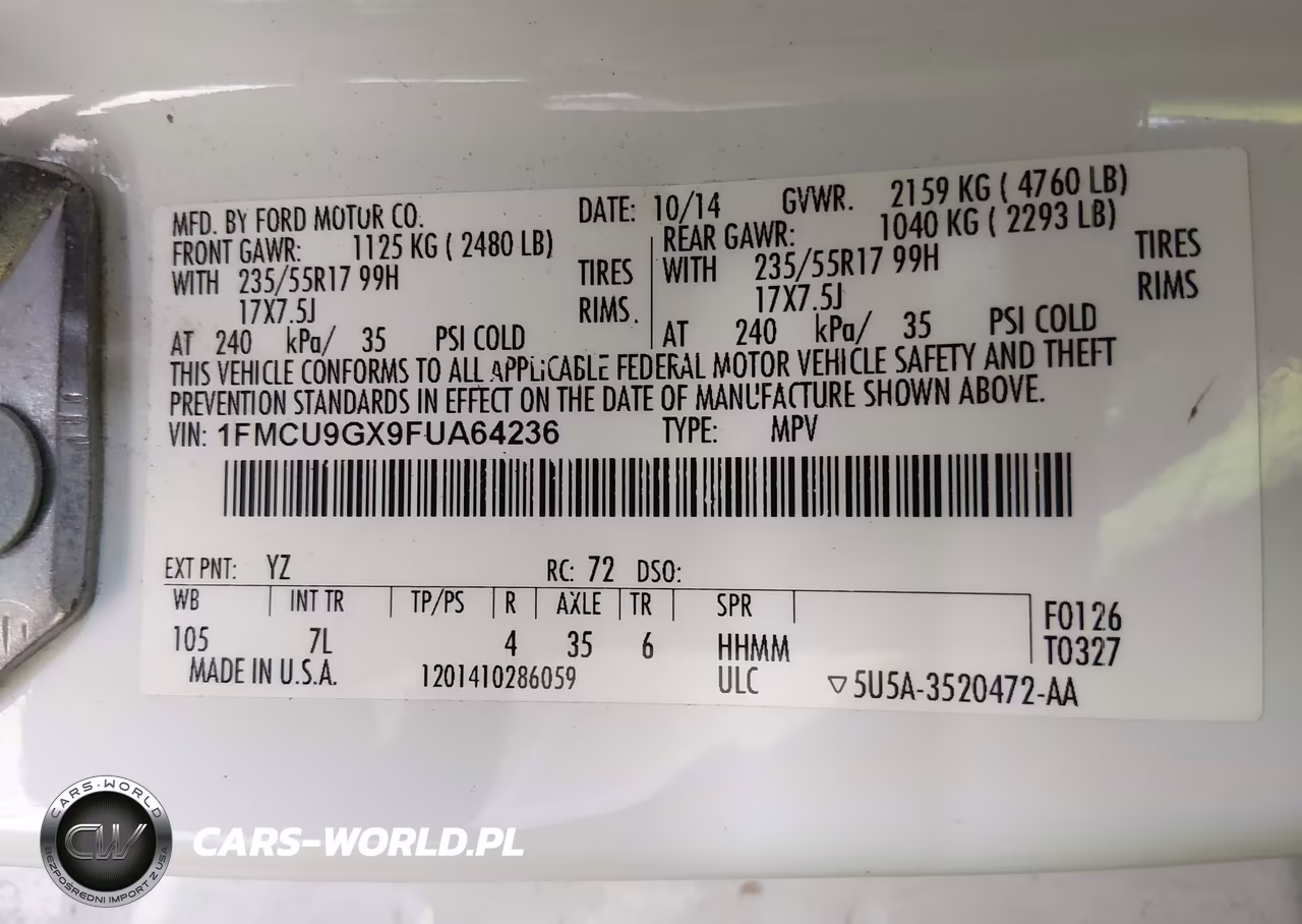 2015 Ford Escape Se VIN:1FMCU9GX9FUA64236 - 9
