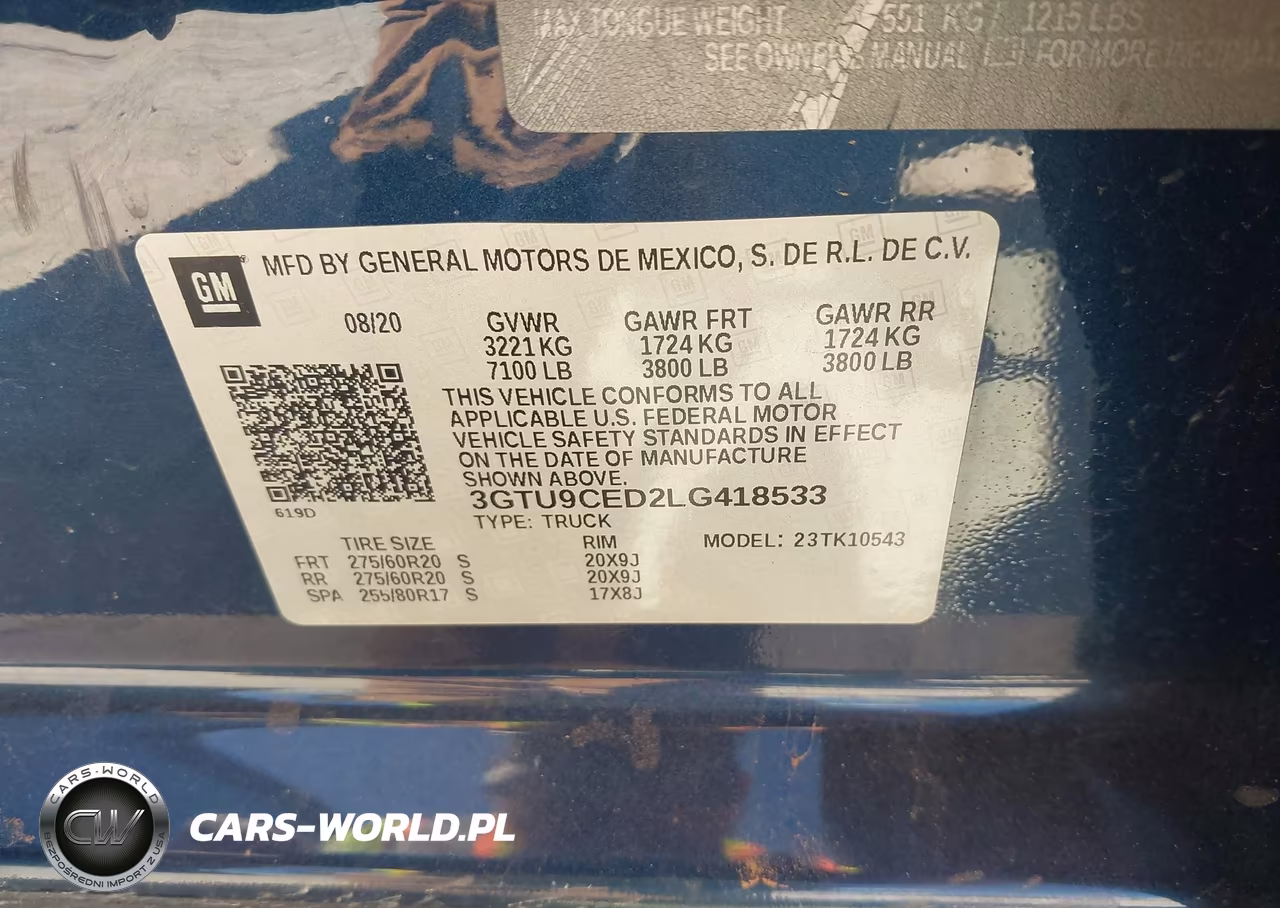 2020 GMC Sierra 1500 4Wd Short Box Elevation VIN:3GTU9CED2LG418533 - 9
