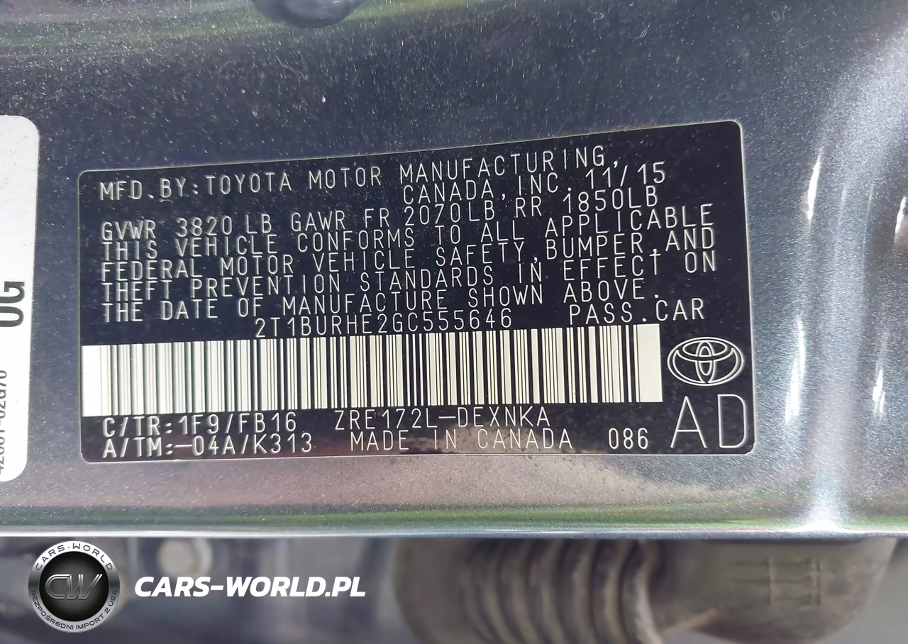2016 TOYOTA COROLLA L VIN:2T1BURHE2GC555646 - 9