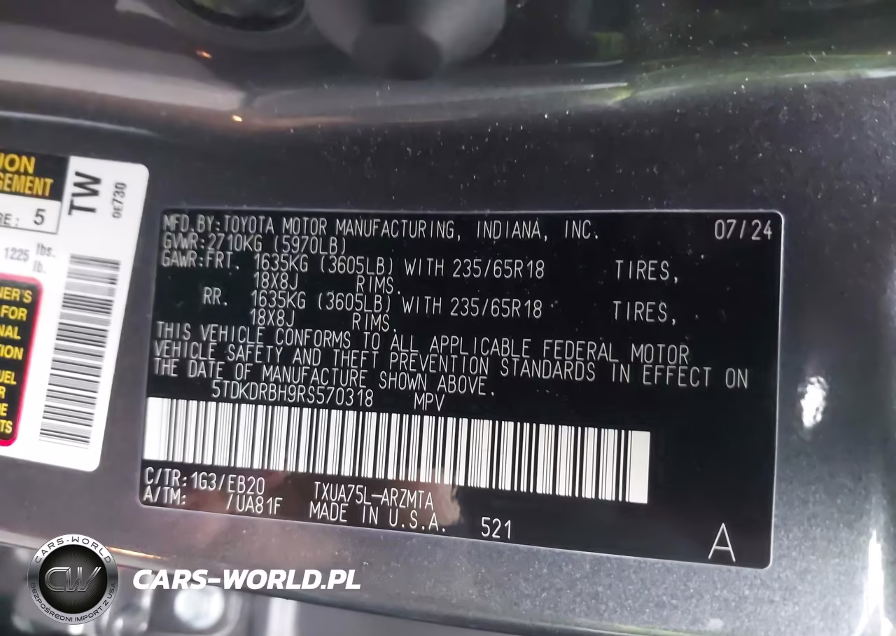 2024 Toyota Highlander Xle VIN:5TDKDRBH9RS570318 - 9