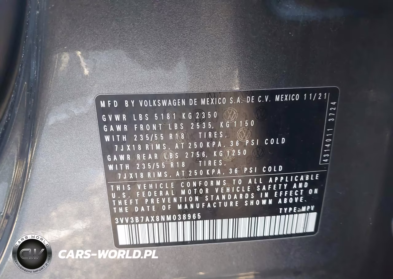 2022 Volkswagen Tiguan 2.0T Se VIN:3VV3B7AX8NM038965 - 9