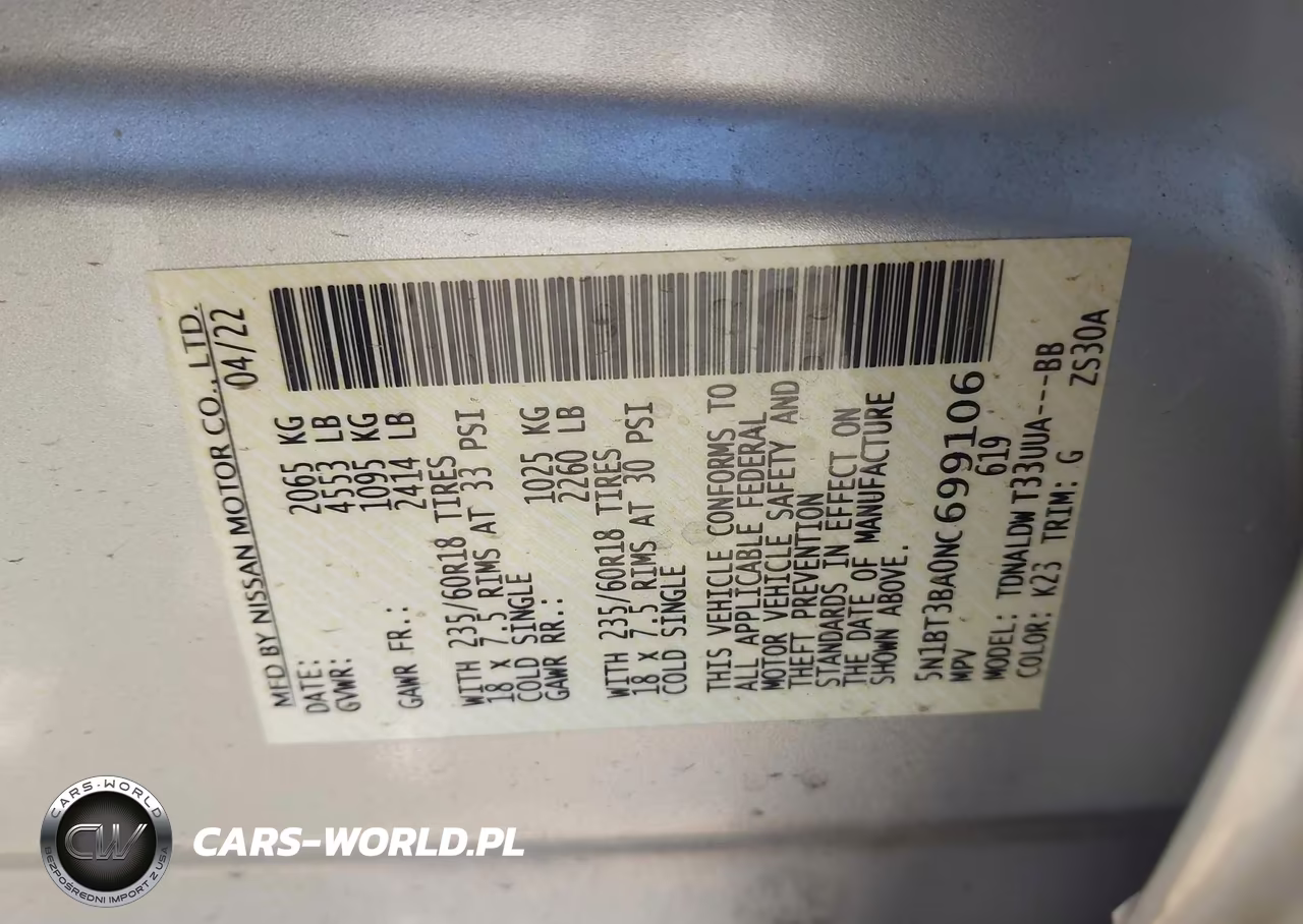 2022 Nissan Rogue Sv Fwd VIN:5N1BT3BA0NC699106 - 9