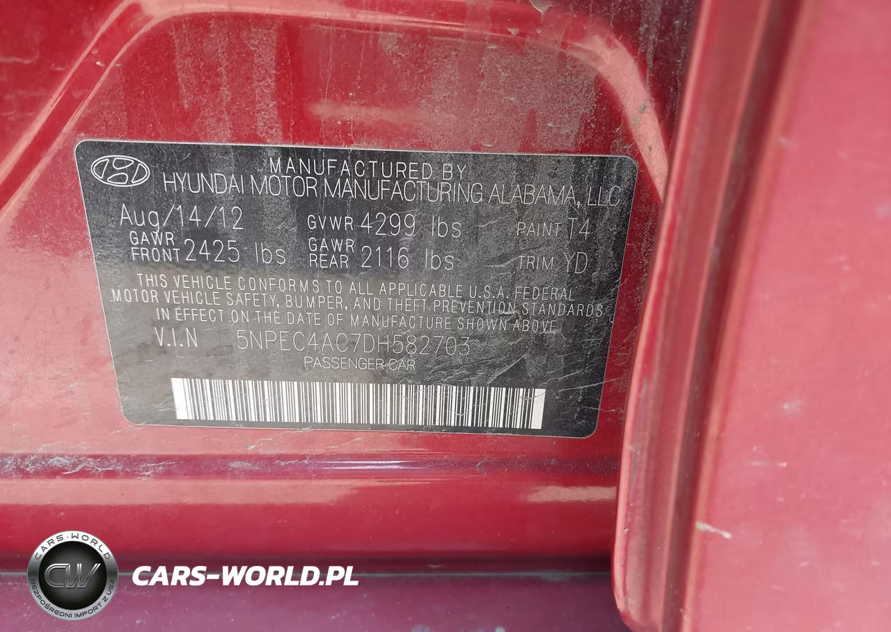 2013 Hyundai Sonata Limited VIN:5NPEC4AC7DH582703 - 9