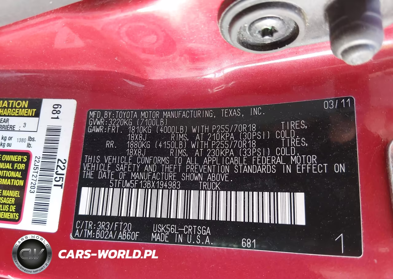 2011 Toyota Tundra Grade 5.7L V8 VIN:5TFUW5F13BX194983 - 9