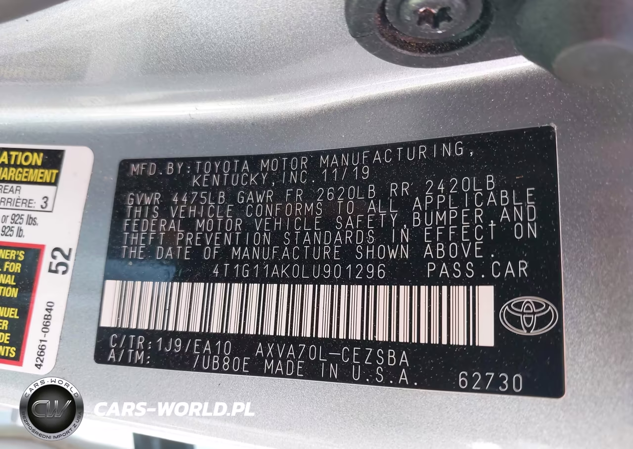 2020 Toyota Camry Se VIN:4T1G11AK0LU901296 - 9