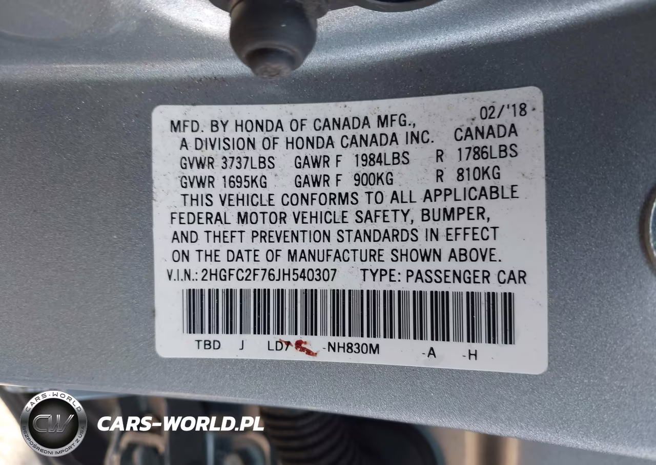 2018 Honda Civic Ex VIN:2HGFC2F76JH540307 - 9