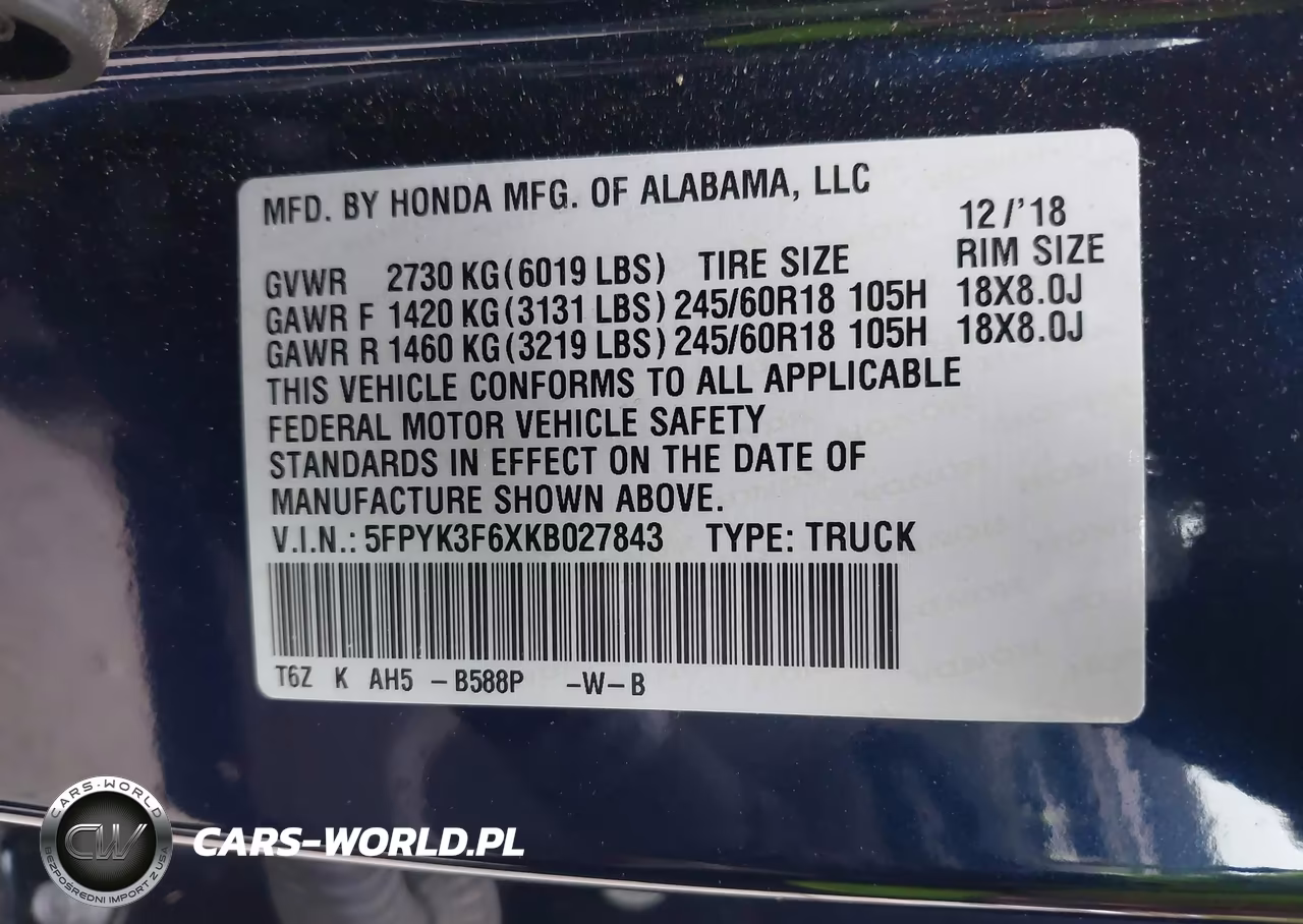 2019 Honda Ridgeline Rtl-T VIN:5FPYK3F6XKB027843 - 9