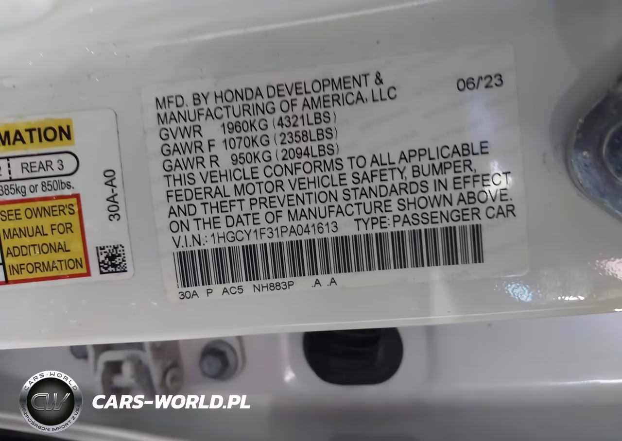 2023 Honda Accord Ex VIN:1HGCY1F31PA041613 - 9