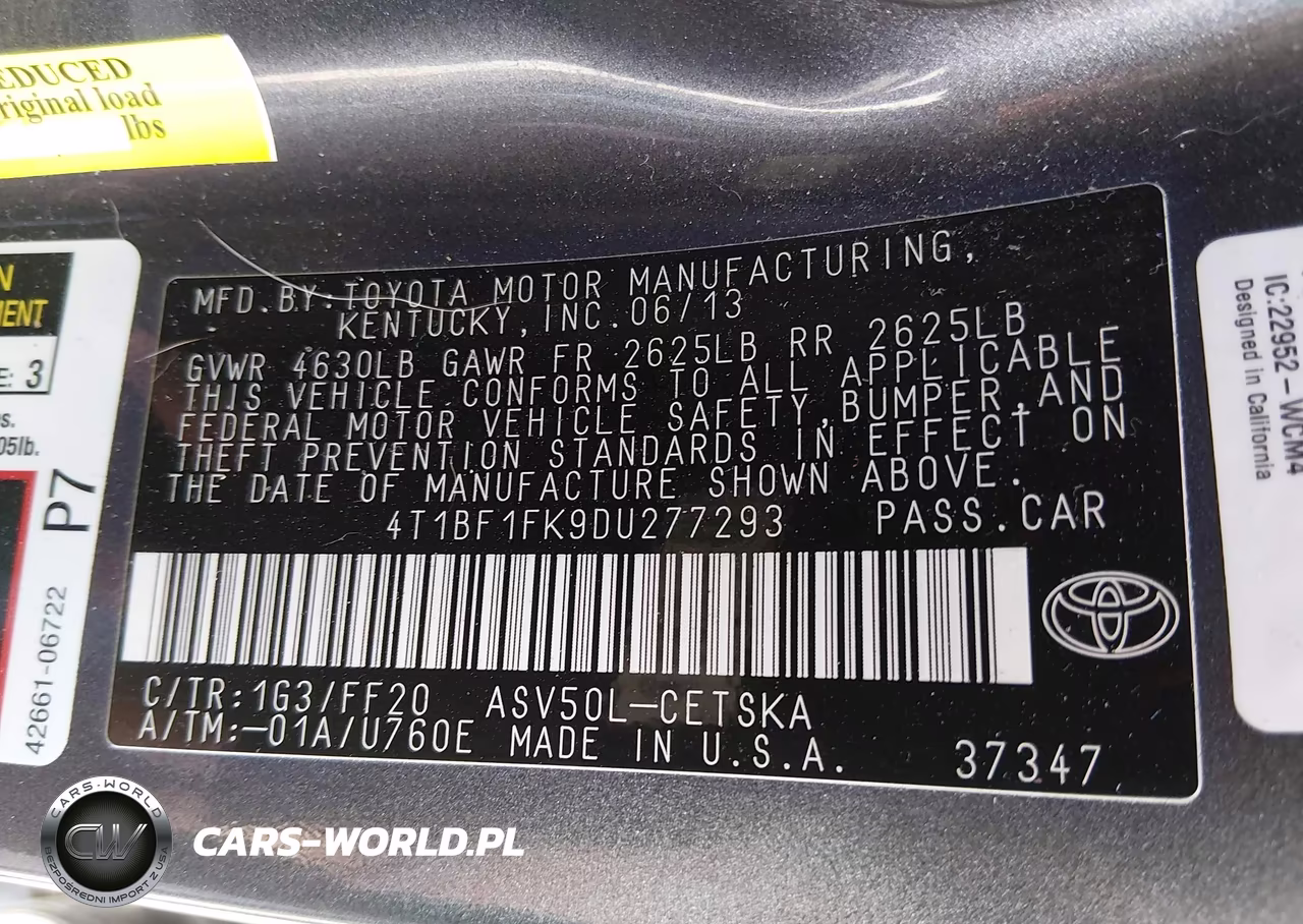 2013 Toyota Camry Se VIN:4T1BF1FK9DU277293 - 8