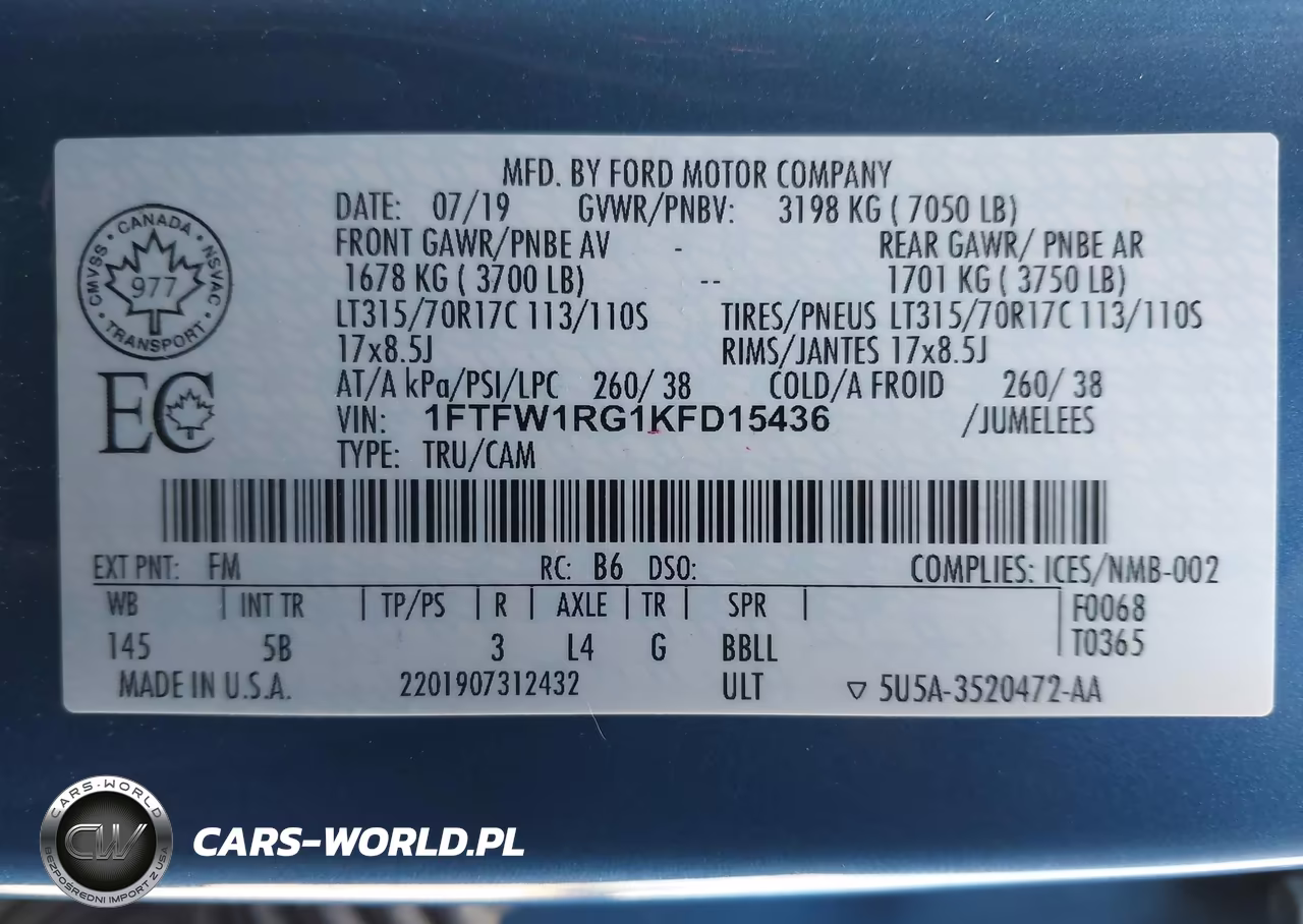 2019 Ford F-150 Raptor VIN:1FTFW1RG1KFD15436 - 9