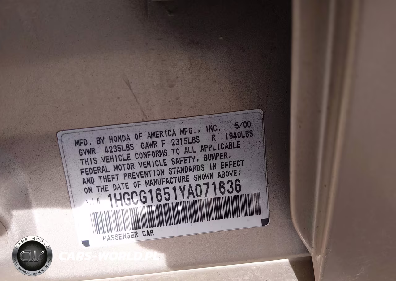 2000 Honda Accord 3.0 Ex VIN:1HGCG1651YA071636 - 9