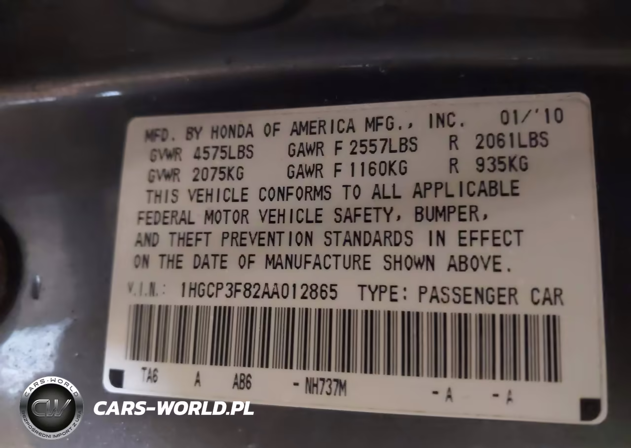 2010 Honda Accord 3.5 Ex-L VIN:1HGCP3F82AA012865 - 9