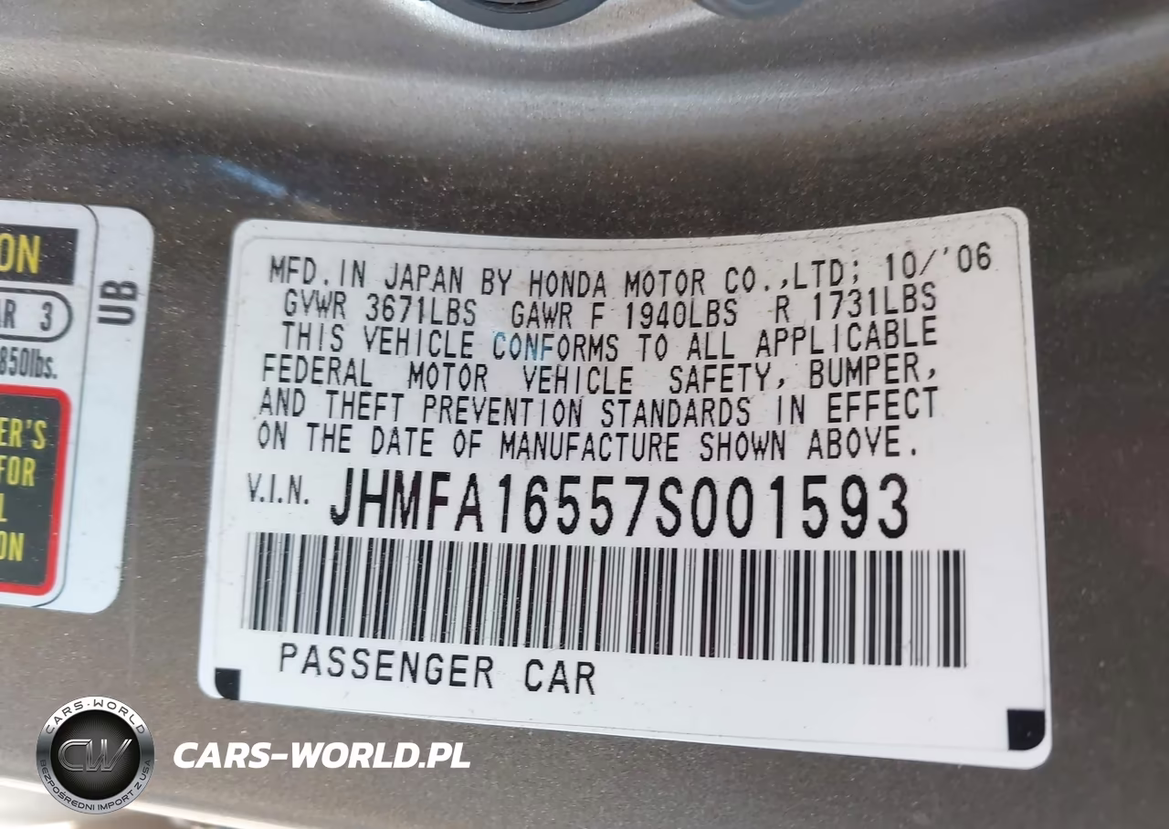 2007 Honda Civic Lx VIN:JHMFA16557S001593 - 9