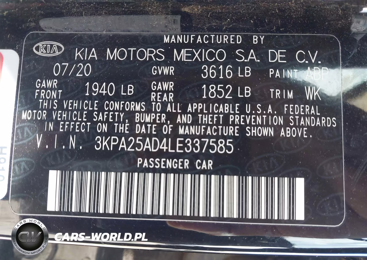 2020 Kia Rio 5-Door S VIN:3KPA25AD4LE337585 - 9