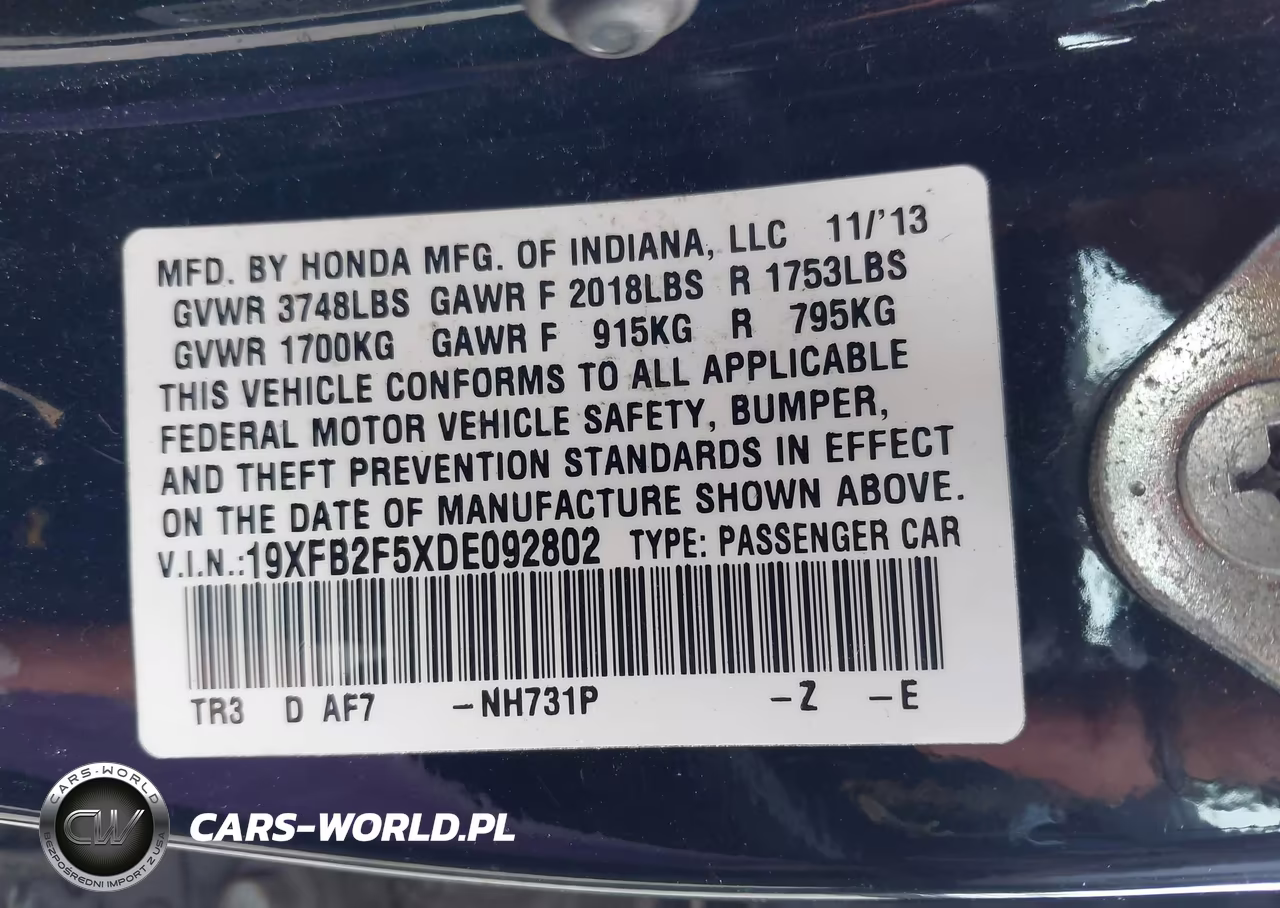 2013 Honda Civic Lx VIN:19XFB2F5XDE092802 - 9