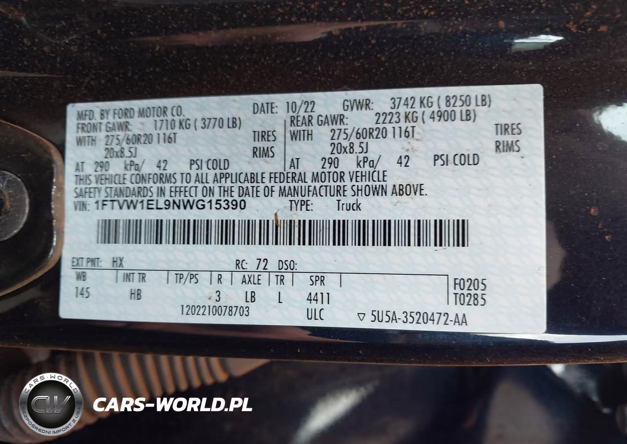 2022 Ford F-150 Lightning Lariat VIN:1FTVW1EL9NWG15390 - 9
