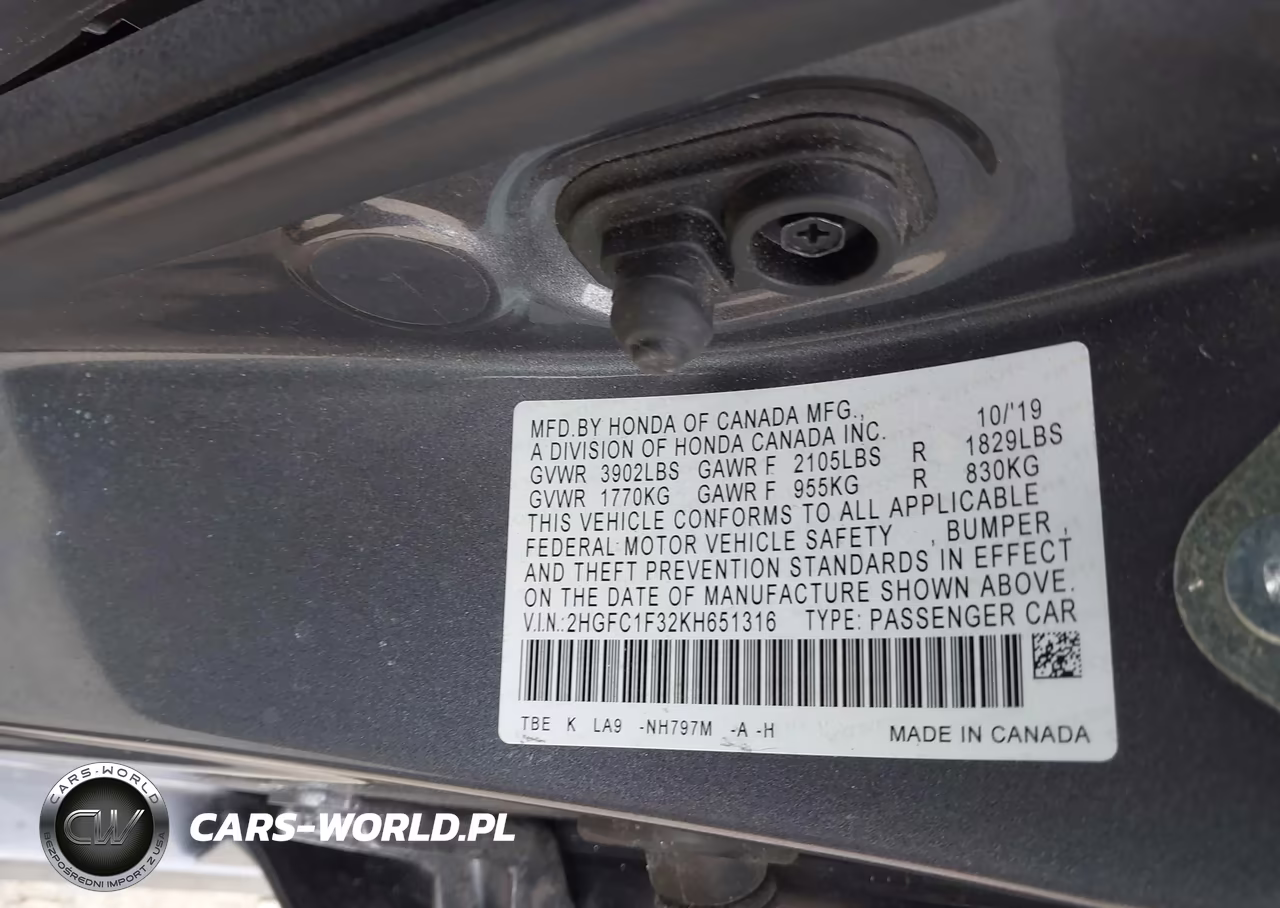 2019 Honda Civic Ex VIN:2HGFC1F32KH651316 - 9