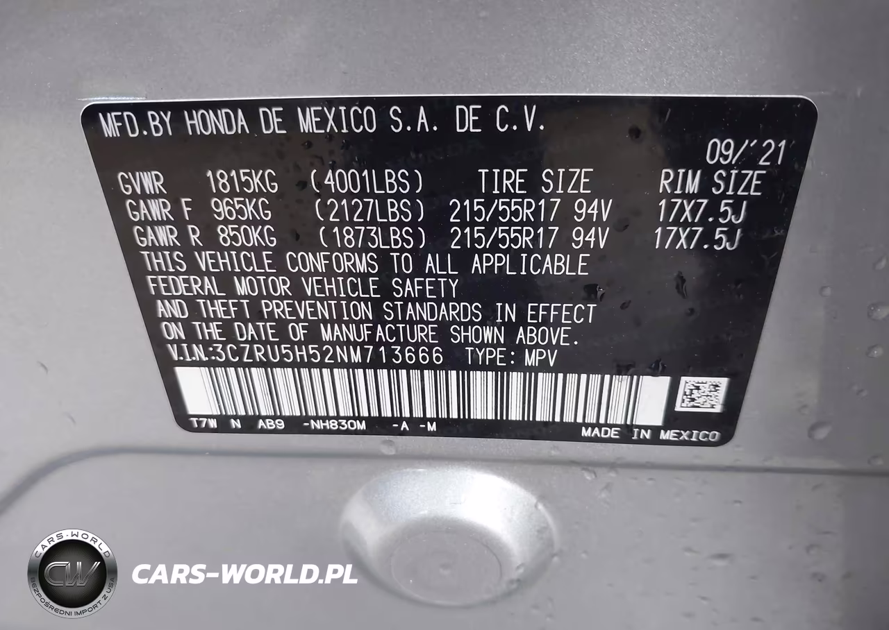HONDA HR-V EX VIN:3CZRU5H52NM713666 - 9