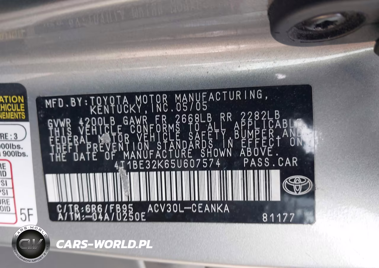 2005 Toyota Camry Le VIN:4T1BE32K65U607574 - 9