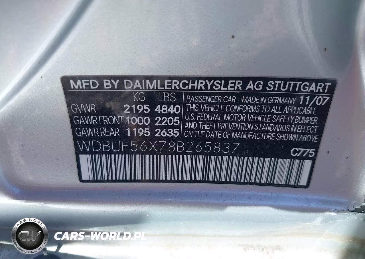 2008 Mercedes-Benz E 350 VIN:WDBUF56X78B265837 - 9