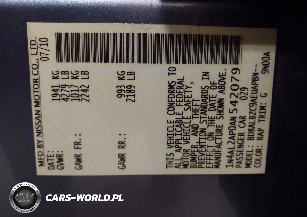 2010 Nissan Altima 2.5 S VIN:1N4AL2AP0AN542079 - 9