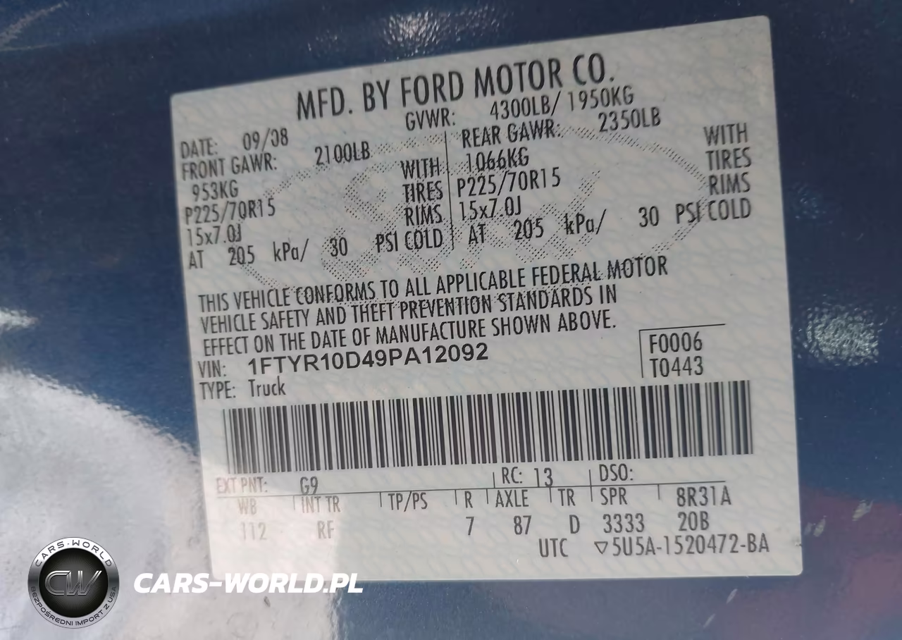 2009 Ford Ranger Sport-Xl-Xlt VIN:1FTYR10D49PA12092 - 9