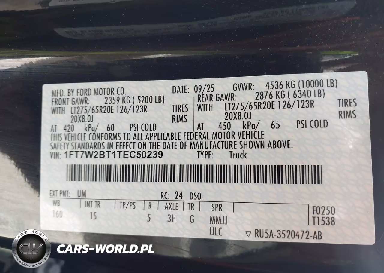 2026 Ford F-250 Xl VIN:1FT7W2BT1TEC50239 - 9