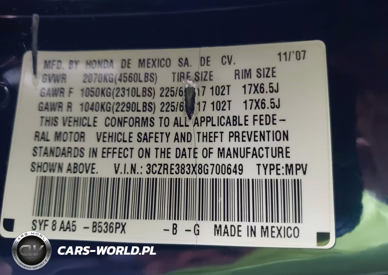 2008 Honda Cr-V Lx VIN:3CZRE383X8G700649 - 9