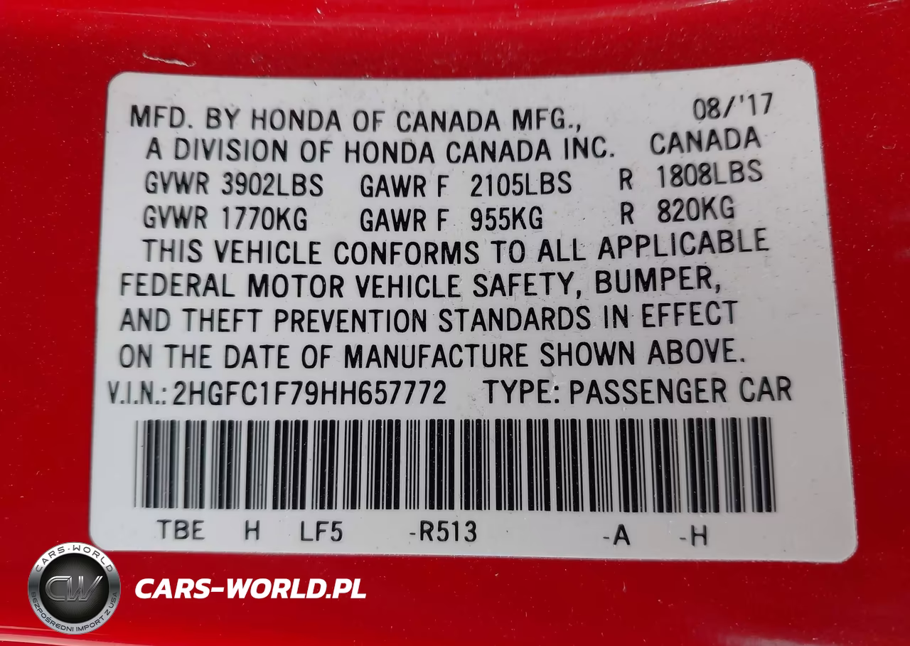 2017 Honda Civic Ex-L VIN:2HGFC1F79HH657772 - 9