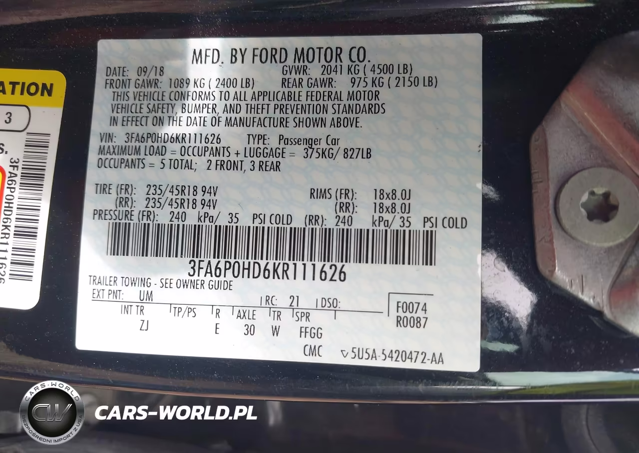 2019 Ford Fusion Se VIN:3FA6P0HD6KR111626 - 9