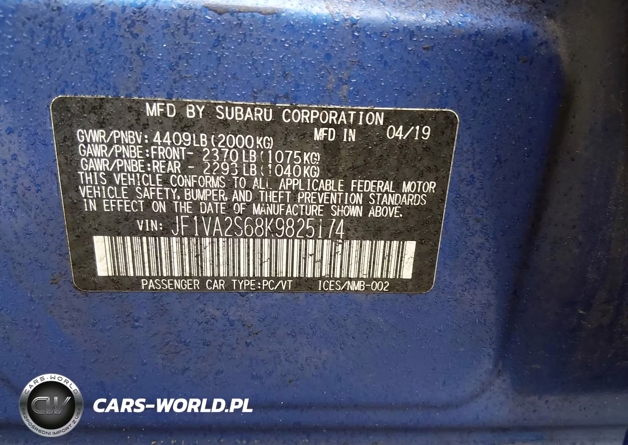 2019 Subaru Wrx Sti VIN:JF1VA2S68K9825174 - 9