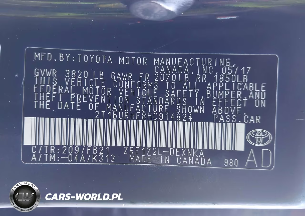 2017 Toyota Corolla Le VIN:2T1BURHE8HC914824 - 9