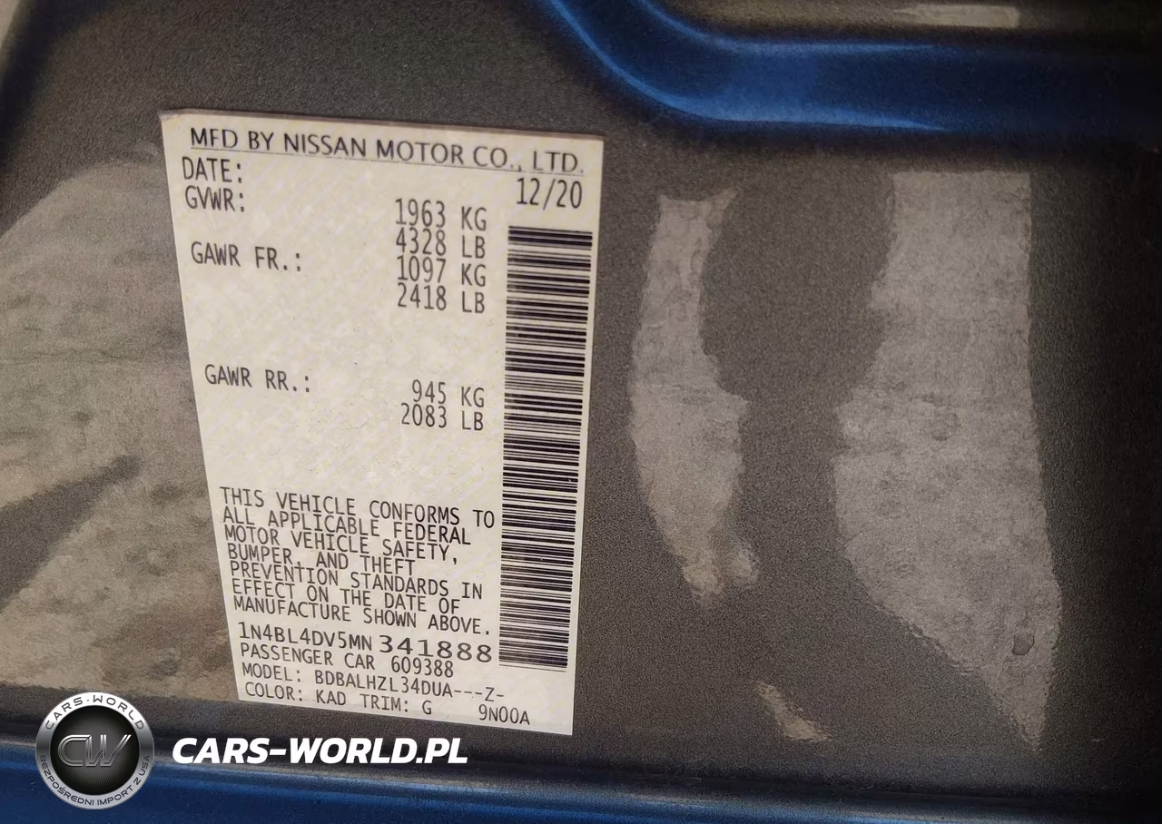 2021 Nissan Altima Sv Fwd VIN:1N4BL4DV5MN341888 - 9