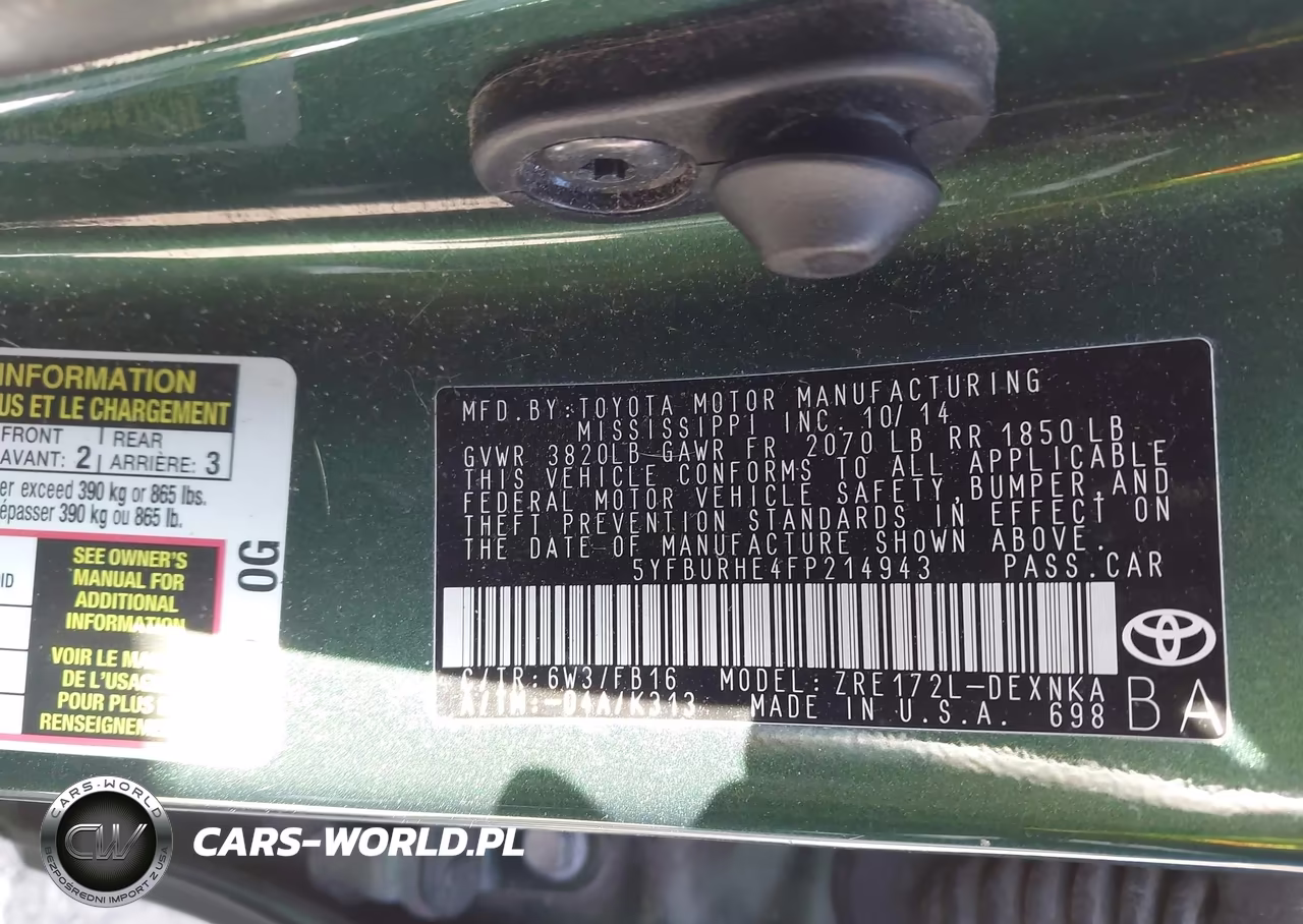 2015 Toyota Corolla Le VIN:5YFBURHE4FP214943 - 9